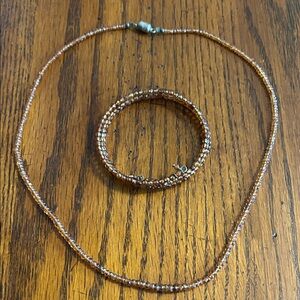 Elegant Brown Crystal Beaded Necklace and Bracelet Set